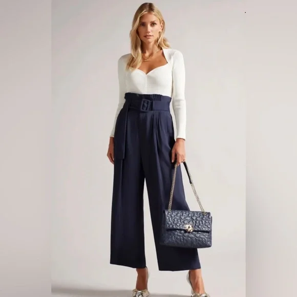 Ted Baker Navy Blue Kendyl Wide Leg Trousers Size 0 - Picture 1 of 6